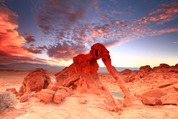 sunrise of natural Rock Formation In The Shape Of An Elephant, Valley of Fire State Park, Nevada, USA
