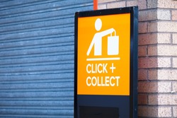 Click collect online internet shopping sign at shop
