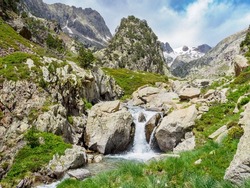 Remune gorge and river in Benasque Valley of Huesca pyrenees, Spain