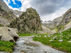 Remune gorge and river in Benasque Valley of Huesca pyrenees, Spain
