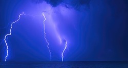 Night Lightning storm over the Gulf of Mexico in Venice Florida USA