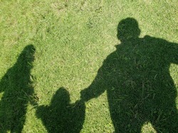 shadow of a family taken from the hands in the green pasture