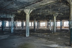Interior view of an abandoned plant or factory in Detroit. The plant is abandoned and vacant ever since. View of Urban Decay, Urban Exploring.