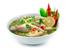 Chicken Feet Spicy Soup Sour  good taste Hot dish Thai Food Style decoration Carved Chili and Vegetable sideview