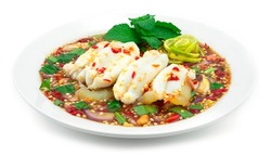 Super Spicy Squids Roe Salad in Fermented fish sauce Asian Thaifood hot and spicy dish sideview