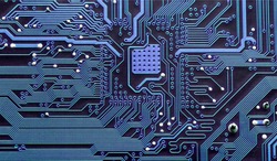 Closeup of electronic circuit board, inside of computer