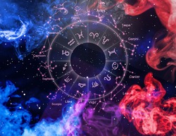 Zodiac signs inside of horoscope circle. Astrology and horoscopes.