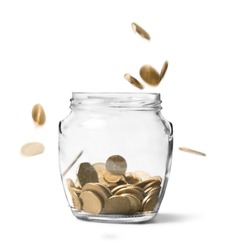 Savings rate concept - jars in row
