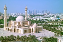 Stunning Aerial View of the Al Fateh Grand Mosque of Manama, Historic Place in Bahrain