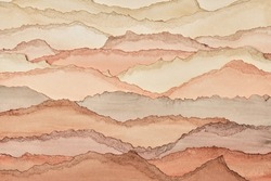 Desert landscape. Abstract texture background. Layers of watercolor painted paper. Torn edges.