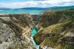 Lake of Sulak dam in the Sulak canyon, Russia, Dagestan.