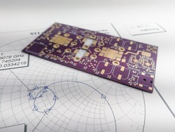 High power Radio Frequency printed circuit board PCB on Smith chart for impedance matching and tuning
