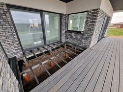 Ecological terrace made from wood plastic composite wpc under construction