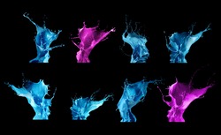 Splash paint collection isolated on black background