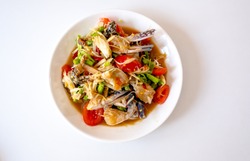 Papaya Salad (SomTam)with Fresh blue crab,Thai food, spicy seafood crab salad