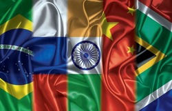 BRICS flags of the five countries which are member states of the BRICS association