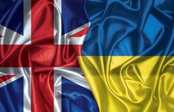 United Kingdom and Ukraine folded silk flag together