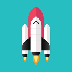Rocket Launch in space with flat cartoon style. Vector illustration