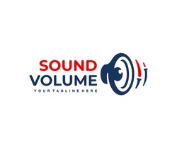 Subwoofer logo design. Audio speaker with sound volume adjustment vector design. Sound column logotype