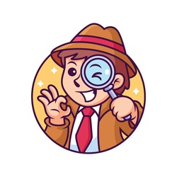 Detective Cartoon with Cute Pose. Vector Icon Illustration, Isolated Premium Vector