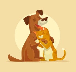 Cat and Dog characters best happy friends. Vector flat cartoon illustration