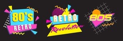 80's Retro graphic collection. Synthwave vintage design set. Vintage apparel artworks old school vivid projects	