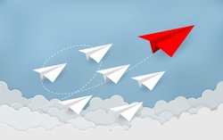 Paper plane are competition to destination up to the sky go to success goal. business financial concept. leadership. creative idea. illustration vector. start up. paper art style