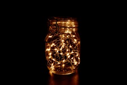 Fairy Light in a Glass Jar, in the Dark, Low-Key Photography