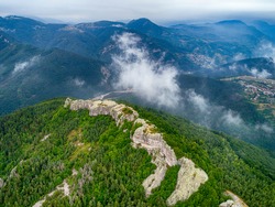 Aerial view of Belintash - ancient sanctuary dedicated to the god Sabazios at Rhodope Mountains, Bulgaria