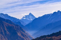 Mesmerizing view at Auli hill station from Kuari pass hiking trail in Uttrakhand,India.