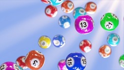 Lottery balls bingo, lotto or keno gambling games  on the blue background
