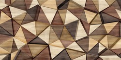 Abstract parquet floor with rumpled futuristic triangular geometric surface and wooden 3d background