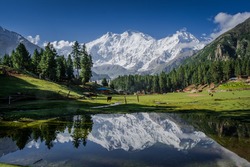 View of mighty Nanga Parbat Mountain (8,126 meters), also known as the Killer Mountain is one among the 14 eight-thousanders.