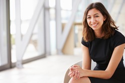 Portrait of young mixed race Asian businesswoman sitting