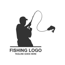 Fishing Illustration Silhouette Logo Design Vector