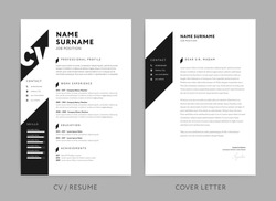 Minimalist CV / resume and cover letter - minimal design - black and white background vector - stylish minimalism