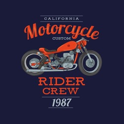 vector illustration art of stylish lettering motorcycle design. Graphics for t-shirt vintage design, bike club. Vector print on clothes.
