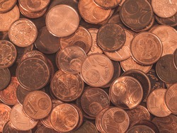 background full of Euro cents, copper coin, one and two cents coin will be dismissed
