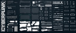 Big set of Sci Fi modern user interface elements. futuristic abstract HUD  frame screen, button, loading, text isolated on black background. GUI elements for game. Data information infographic. Vector