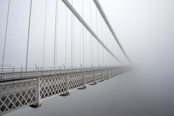 Clifton Suspension Bridge in the thick fog.