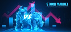 Concept art of Bullish vs Bearish in futuristic idea suitable for Stock Marketing or Financial Investment