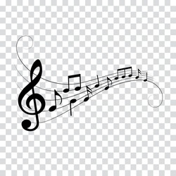 Music notes, musical design element with swirls, vector illustration.
