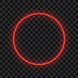 Red neon circle on transparent background, vector illustration.