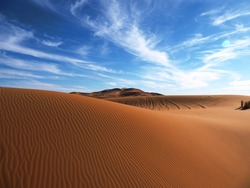 Landscape of the beautiful desert of Merzuga, Morocco. 