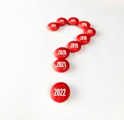 2022 new year concept with red question mark. 10 years of question marks from 2013 to 2022. 