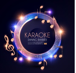 Music Event Shining Banner with Golden Notes and Lights. Festival Design Template. Vector illustration