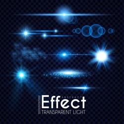 Realistic Lens Flare Elements Collection. Light Effect Transparent Design.