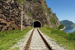 Circum-Baikal Railway. Old railroad tunnel number 34 on the railway. tunnel Khabartuy 