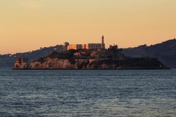 Alcatraz island at sunset light
