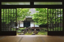 View from inside on japanese garden in Kyoto